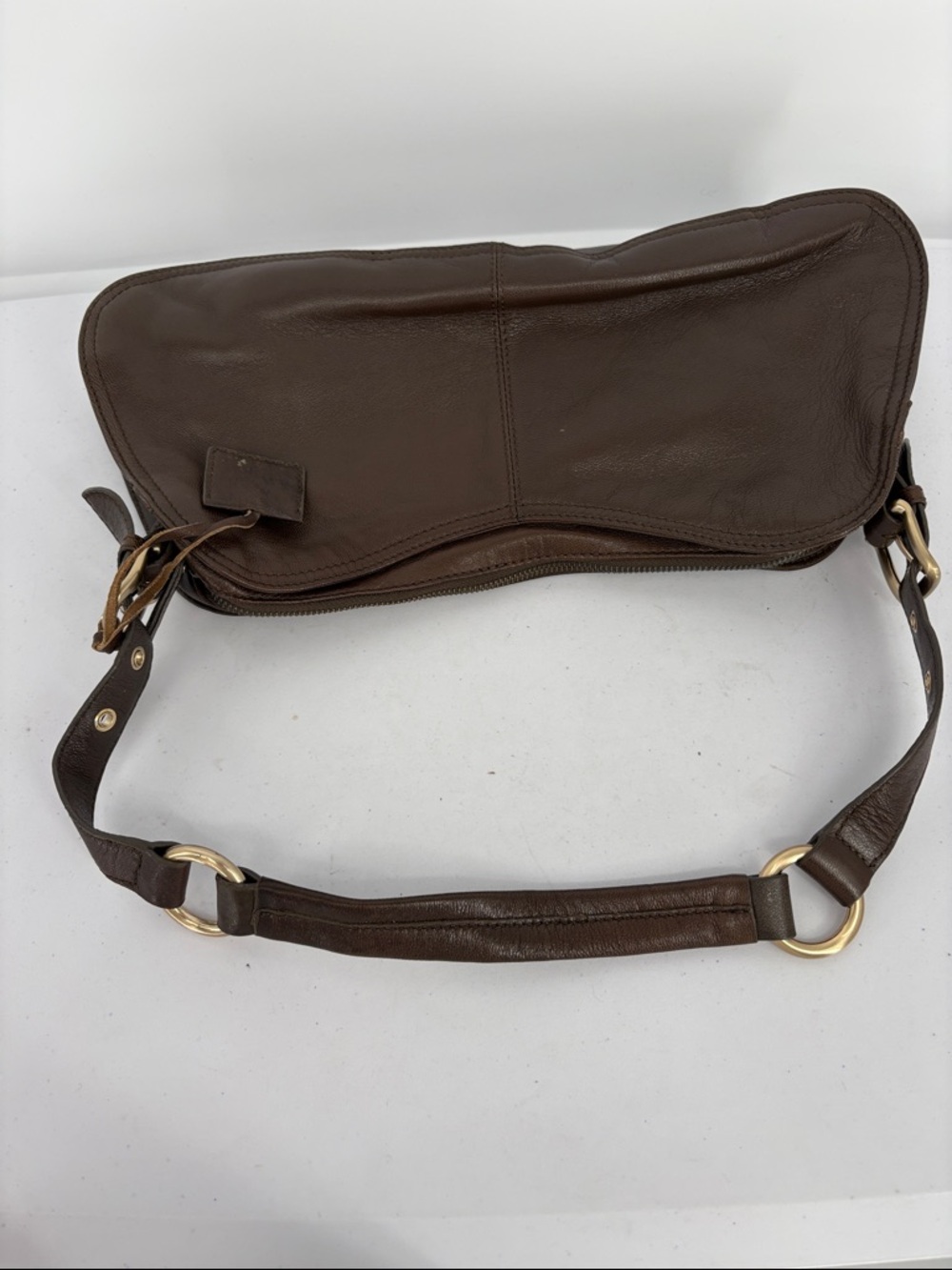 🎪 Via Spiga Dark Brown goat Napa Leather Shoulder Bag with Gold Hardware - Picture 16 of 16